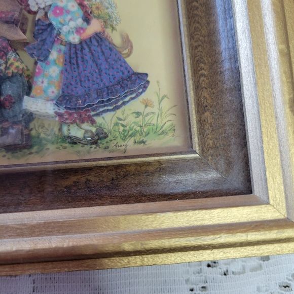 Vintage Paper Tole 3-D Art Holly Hobbie Kids Flower Fruit Baskets signed art - Picture 4 of 14